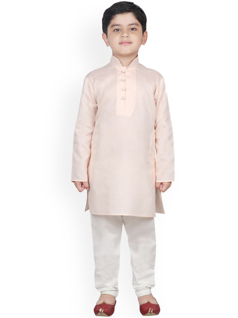 

SG YUVRAJ Boys Peach-Coloured & White Self Design Kurta with Pyjamas