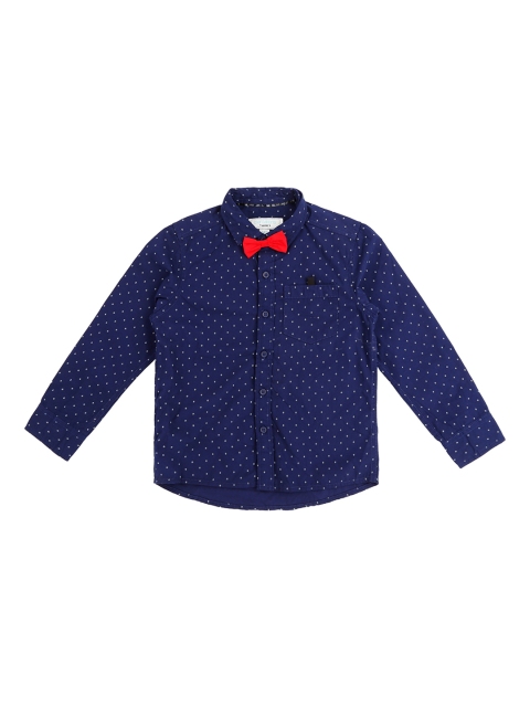 

Pantaloons Junior Boys Navy Blue Regular Fit Printed Party Shirt with Bow Tie