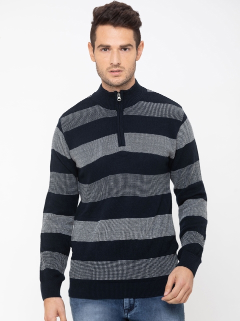 

Globus Men Navy Blue & Off-White Striped Pullover Sweater