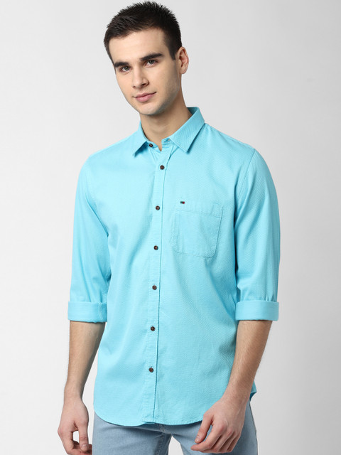 

Peter England Casuals Men Blue Slim Fit Self Design Casual Shirt