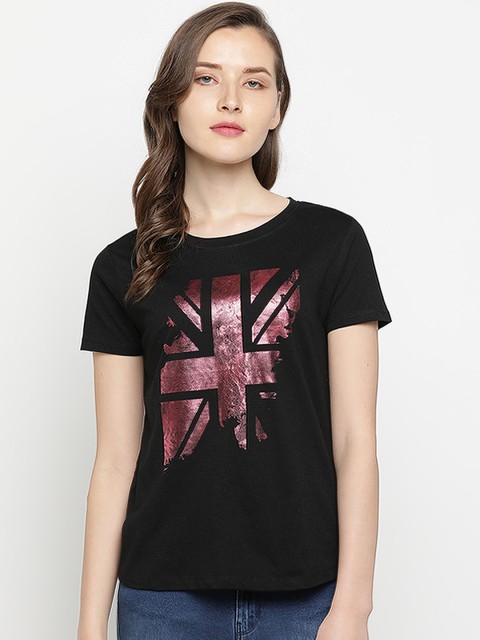 

Pepe Jeans Women Black Printed Round Neck T-shirt
