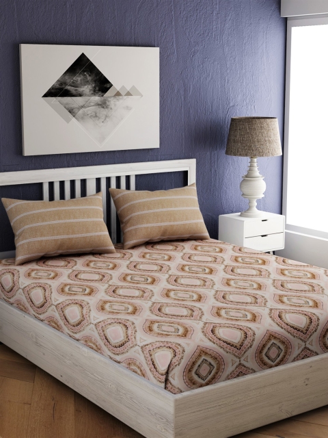 

EverHOME Brown Geometric 210 TC Cotton 1 Queen Bedsheet with 2 Pillow Covers