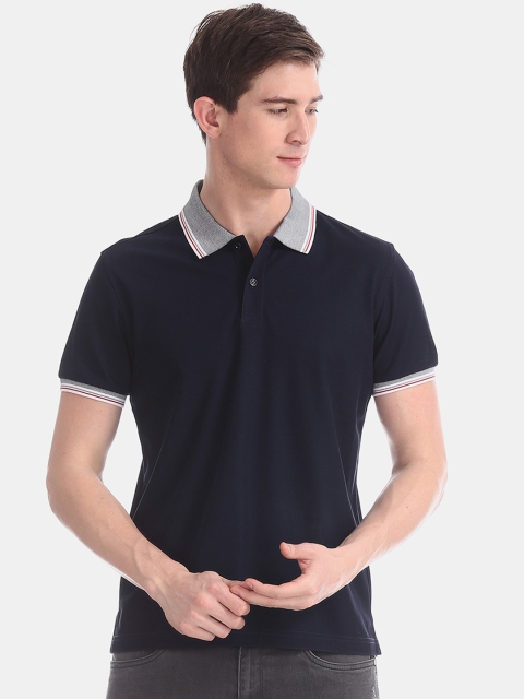 

Arrow Sport Men Navy Blue Solid Polo Collar T-shirt