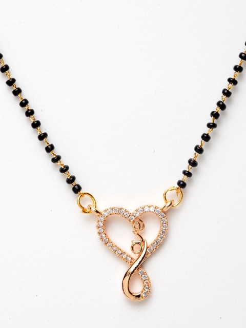 

Bhana Fashion Gold-Plated White & Black Beaded AD-Studded Designer Mangalsutra