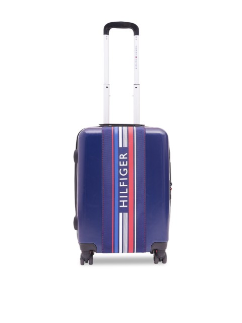 

Tommy Hilfiger Unisex Blue & Red Printed Hard-Sided Medium Trolley Suitcase