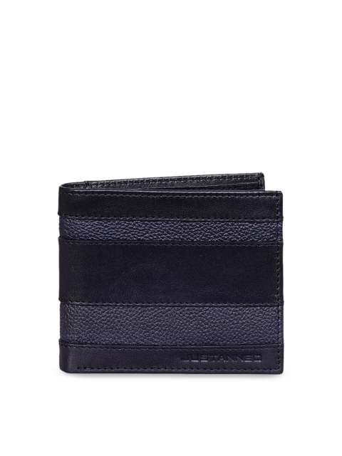 

Justanned Men Black & Blue Striped Leather Two Fold Wallet
