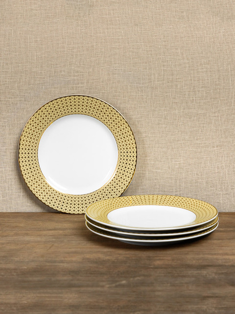 

Pure Home and Living Gold-Toned & White 4-Pieces Printed Ceramic Plates Set