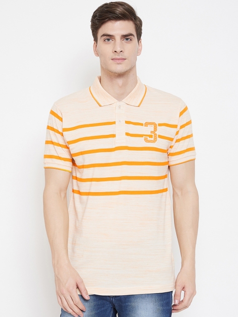 Camey Men Yellow Striped Polo Collar T-shirt