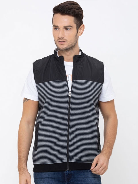 

Globus Men Grey Striped Reversible Open Front Jacket