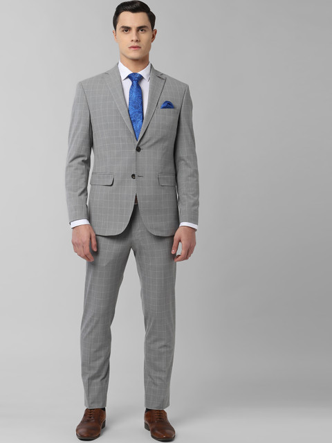 

Peter England Elite Men Grey Checked Slim-Fit Single-Breasted Formal Suit