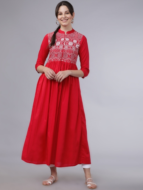 

Folklore Women Red & White Solid A-Line Kurta