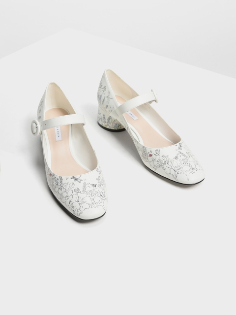 

CHARLES & KEITH Women White Floral Printed Pumps