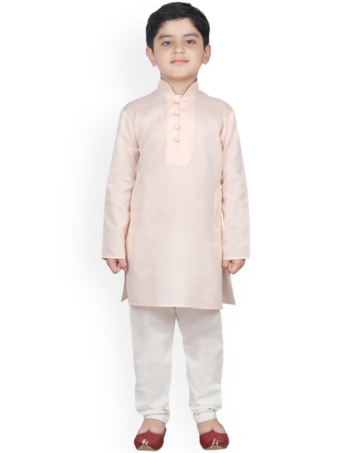 

SG YUVRAJ Boys Peach-Coloured & White Self Design Kurta with Pyjamas