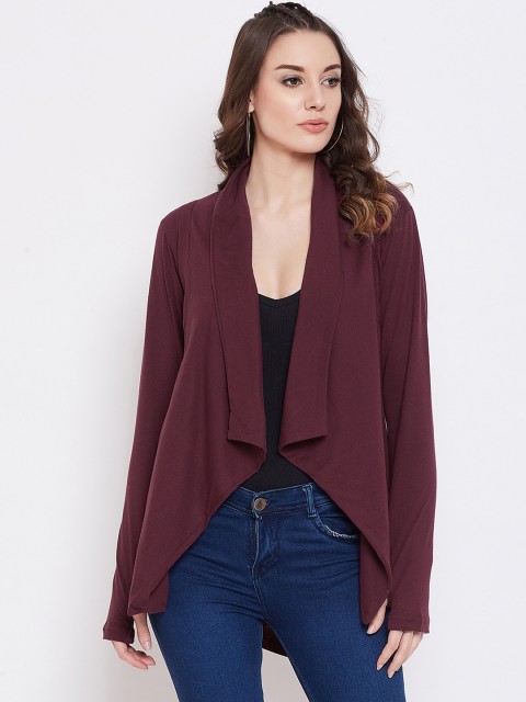 

Hypernation Women Maroon Solid Open Front Shrug