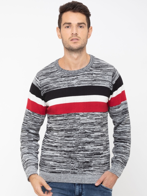 

Globus Men Grey & Black Self Design Pullover Sweater
