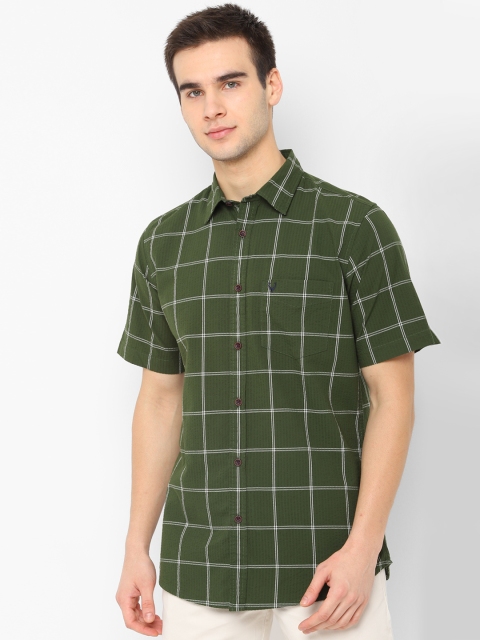 

Allen Solly Men Olive Green Slim Fit Checked Casual Shirt
