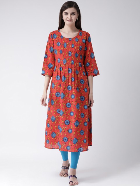 

Span Women Red & Blue Floral Print A-Line Kurta