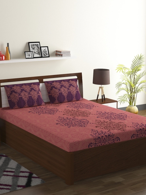 

BOMBAY DYEING Rust Ethnic Motifs 104 TC Cotton 1 Queen Bedsheet with 2 Pillow Covers