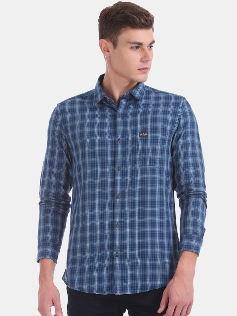 

U.S. Polo Assn. Denim Co. Men Blue Regular Fit Checked Casual Shirt