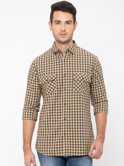 

Globus Men Khaki & Green Regular Fit Checked Casual Shirt