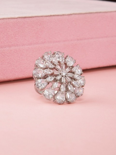 

Rubans Silver-Plated Handcrafted Zircon Studded Adjustable Finger Ring