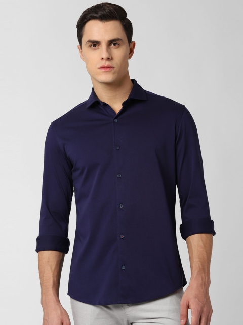 Peter England Men Navy Blue Slim Fit Solid Casual Shirt