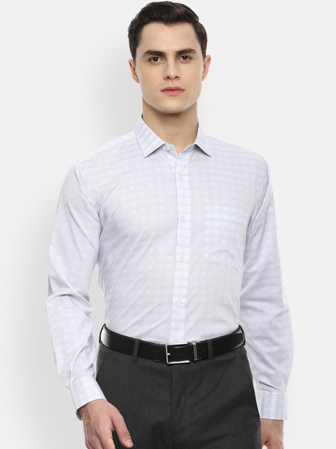 

Van Heusen Men White & Grey Regular Fit Checked Formal Shirt