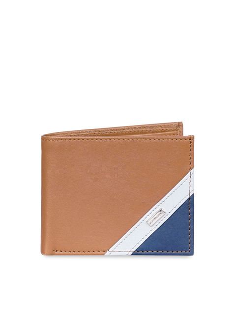 

Justanned Men Brown & Blue Colourblocked Two Fold Leather Wallet