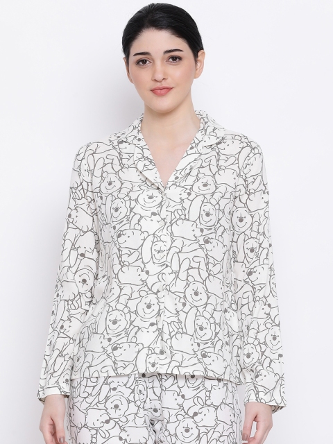 

Oxolloxo Women White & Grey Winnie The Pooh Print Lounge Shirt