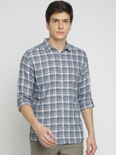 

Crocodile Men Grey & Blue Slim Fit Checked Casual Shirt