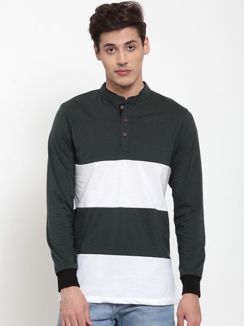 

Kalt Men Green Colourblocked Mandarin Collar T-shirt