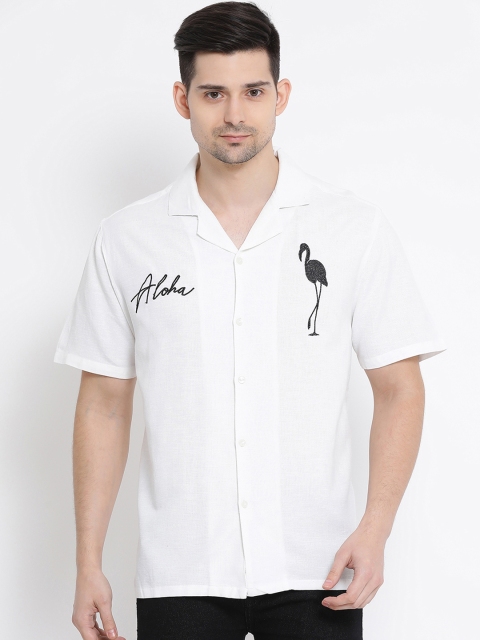 

Oxolloxo Men White Regular Fit Embroidered Casual Shirt