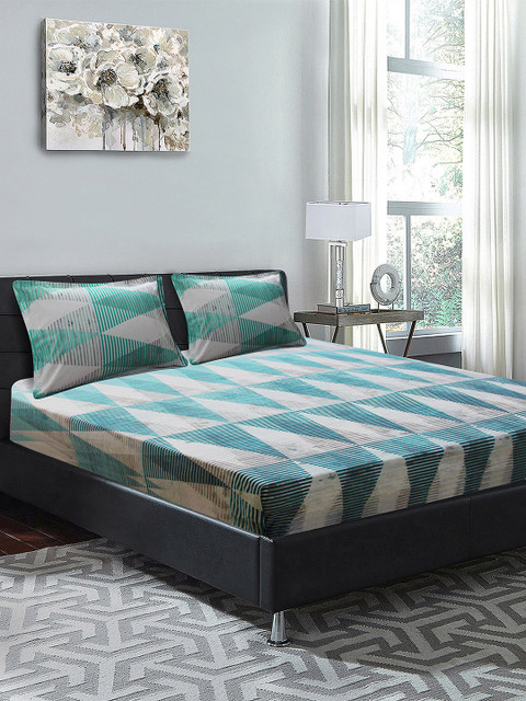 

Good Homes by Home Candy Green & White 144 TC Cotton 1 King Bedsheet with 2 Pillow Covers