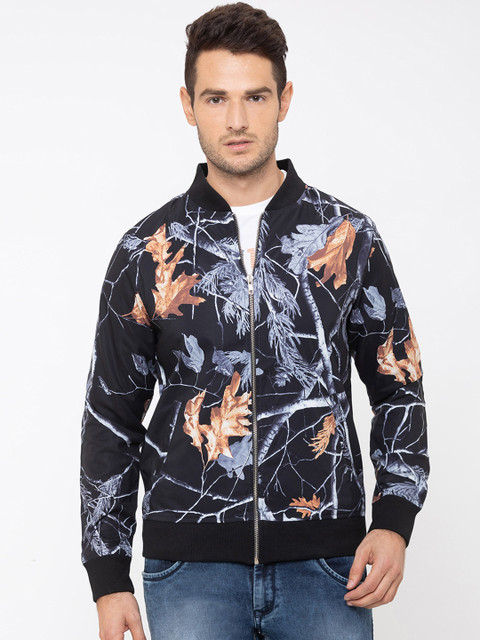 

Globus Men Black & Blue Floral Print Bomber Jacket