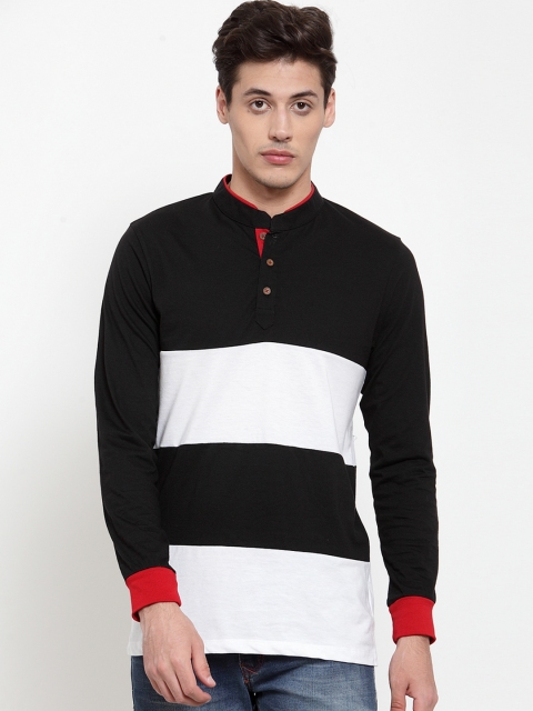 

Kalt Men Black Colourblocked Mandarin Collar T-shirt