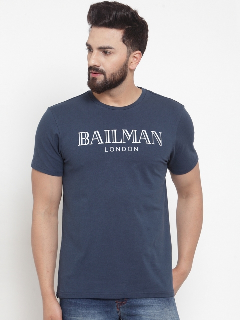 

DOOR74 Men Navy Blue Printed Round Neck T-shirt