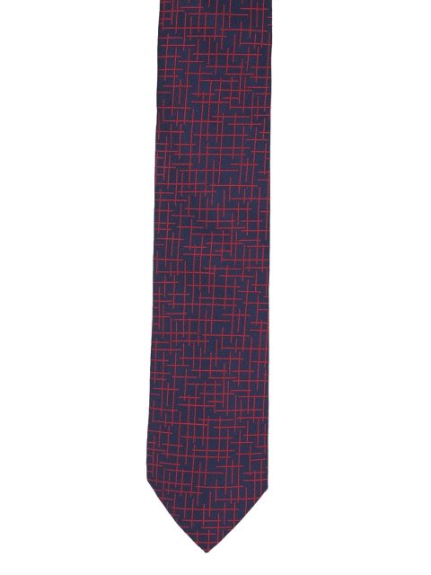 

Louis Philippe Navy Blue & Red Woven Design Broad Tie
