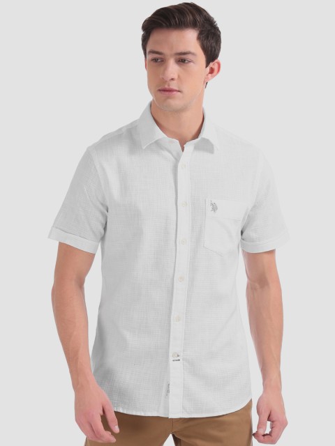 

U.S. Polo Assn. Men White Regular Fit Solid Casual Shirt