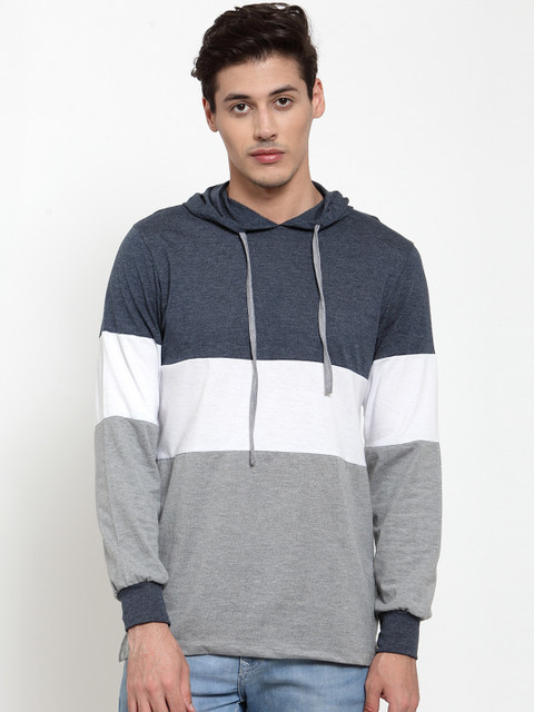 

Kalt Men Grey Melange & White Colourblocked Hood T-shirt