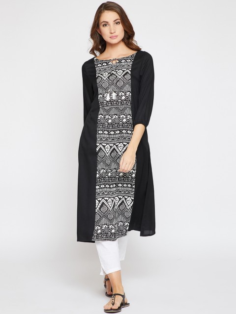 

RARE Women Black Printed Straight Kurta