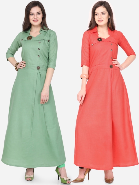 

Silk Bazar Women Pack of 2 Solid Anarkalis, Green