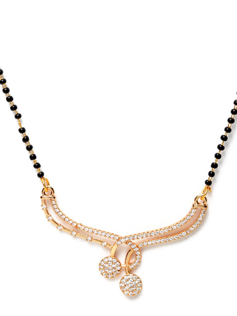 

Bhana Fashion Gold-Plated White & Black Beaded AD-Studded Designer Mangalsutra