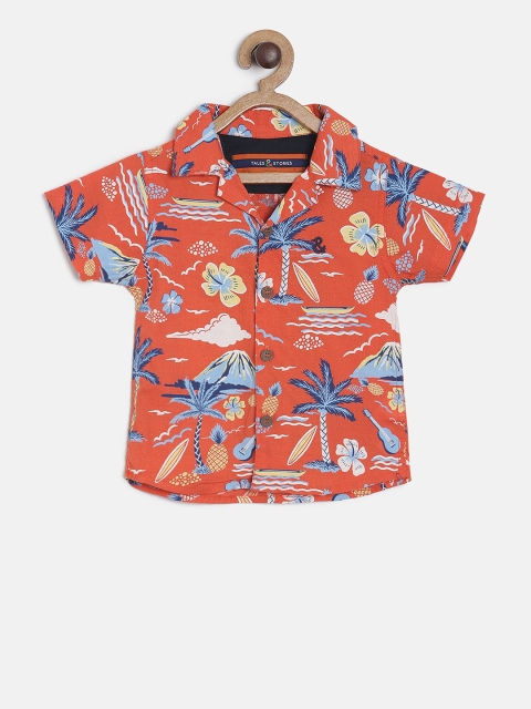 

TALES & STORIES Boys Orange Regular Fit Floral Printed Casual Shirt