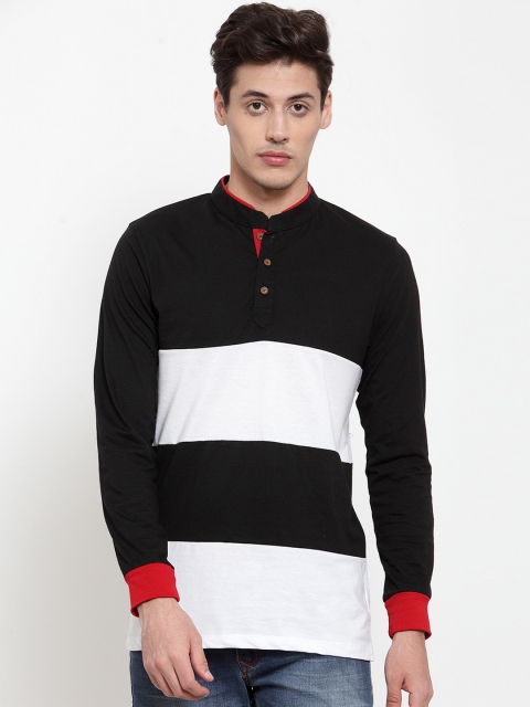 

Kalt Men Black Colourblocked Mandarin Collar T-shirt