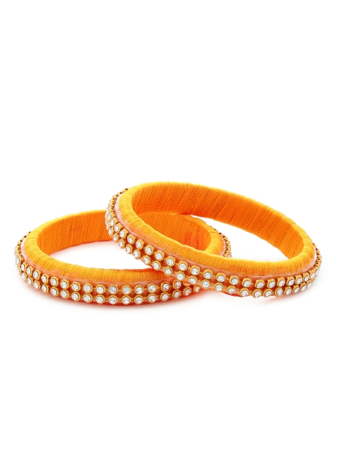 

AKSHARA Girls Set of 2 Yellow & White Stone-Studded Handcrafted Silk Thread Bangles