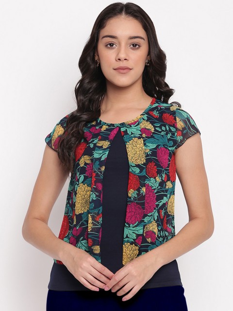 

Miss Grace Women Navy Blue & Red Floral Printed Top