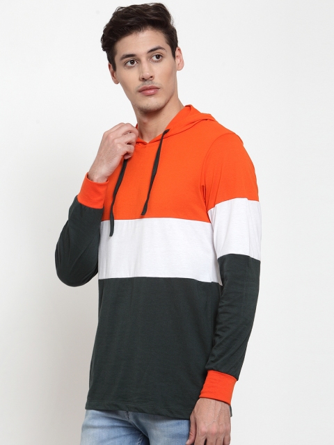 

Kalt Men Green Colourblocked Hooded T-shirt