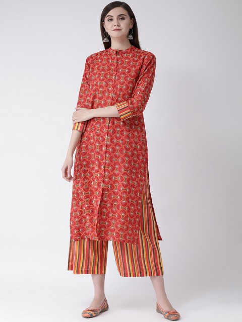 

Span Women Red Printed Kurta with Trousers