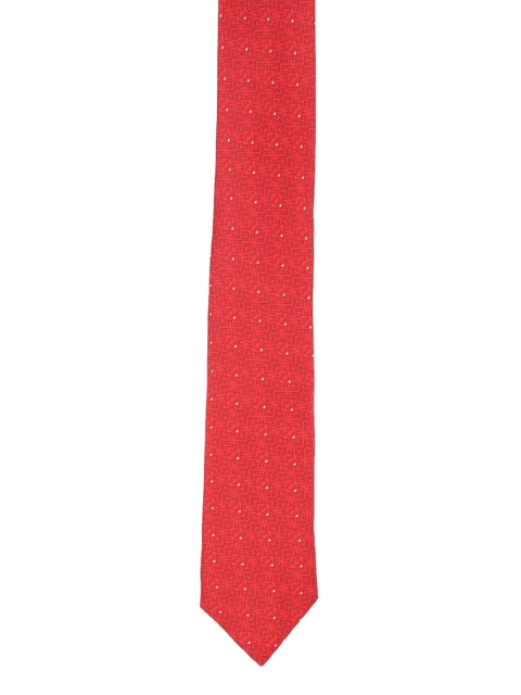 

Louis Philippe Red Woven Design Broad Tie