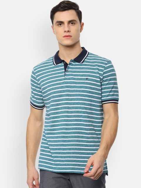 

Van Heusen Sport Men Blue & White Striped Polo Collar T-shirt